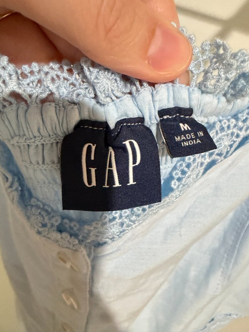Gap Blue Lace Trim Button Front Maxi Dress Cottagecore Coastal Sz M NWT - Picture 5 of 6
